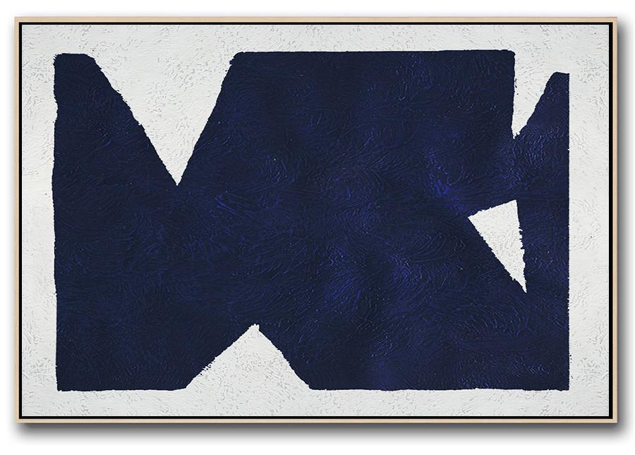 Horizontal Abstract Painting Navy Blue Minimalist Painting On Canvas - Abstract Pieces Large